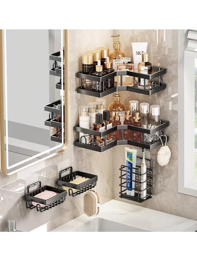 Beauenty 5 Pack Shower Caddy, Corner Shelf Bathroom Organizers, Adhesive Shower Shelves Bathroom Accessories Set, Black Bathroom Shelf Shower Organizer, Stainless Steel Shower Shelf - Image 3