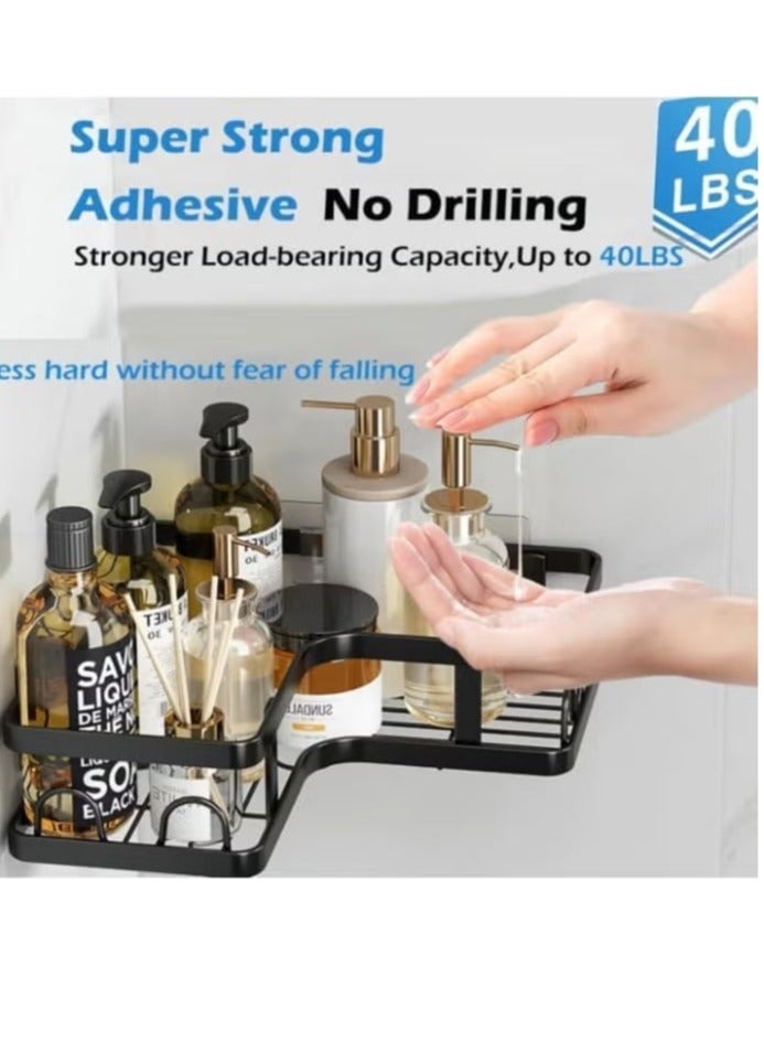 Beauenty 5 Pack Shower Caddy, Corner Shelf Bathroom Organizers, Adhesive Shower Shelves Bathroom Accessories Set, Black Bathroom Shelf Shower Organizer, Stainless Steel Shower Shelf - Image 4