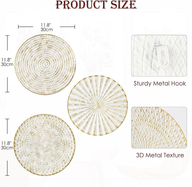 Briful Elegant practical design 12" Wall Décor Pack of 3 Metal White Washed Starbursts Radial Plate Wall Art Modern Accent Hanging Wall Decorations For Home Office Bedroom Or Living Room Wall Sculptures Compact design - Image 2