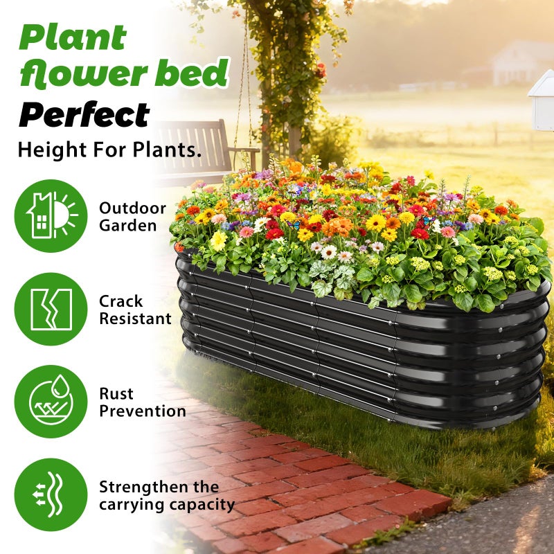 YSEJOMP 17" Tall Outdoor Garden Raised Garden Bed Kits, 5ft X 2ft Oval,0.8MM Thick Metal Raised Planter Bed/Ground Planter Box for Variety of Flowers,Herbs,Vegetables (Cream White, 60X24X16.5 Inches) - Image 2