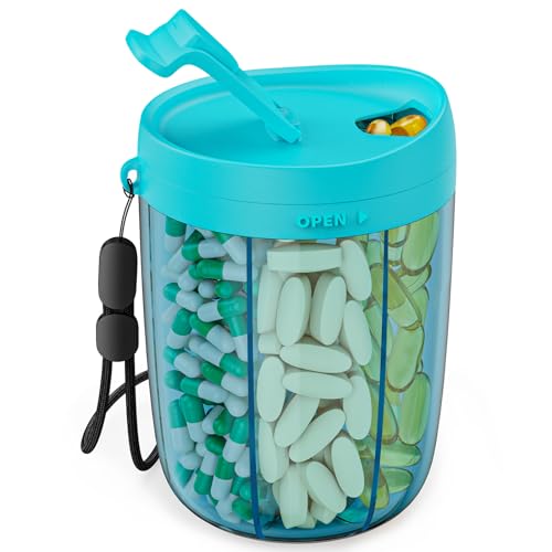 PULIV Large Pill Bottle Organizer, Supplement Organizer for Holding 6 Various Vitamins, Pill Box Case with Anti-Mixing & Wide Opening Design, Easy to Retrieve Meds and 20 Pcs Stick-on Labels, Blue - Image 1