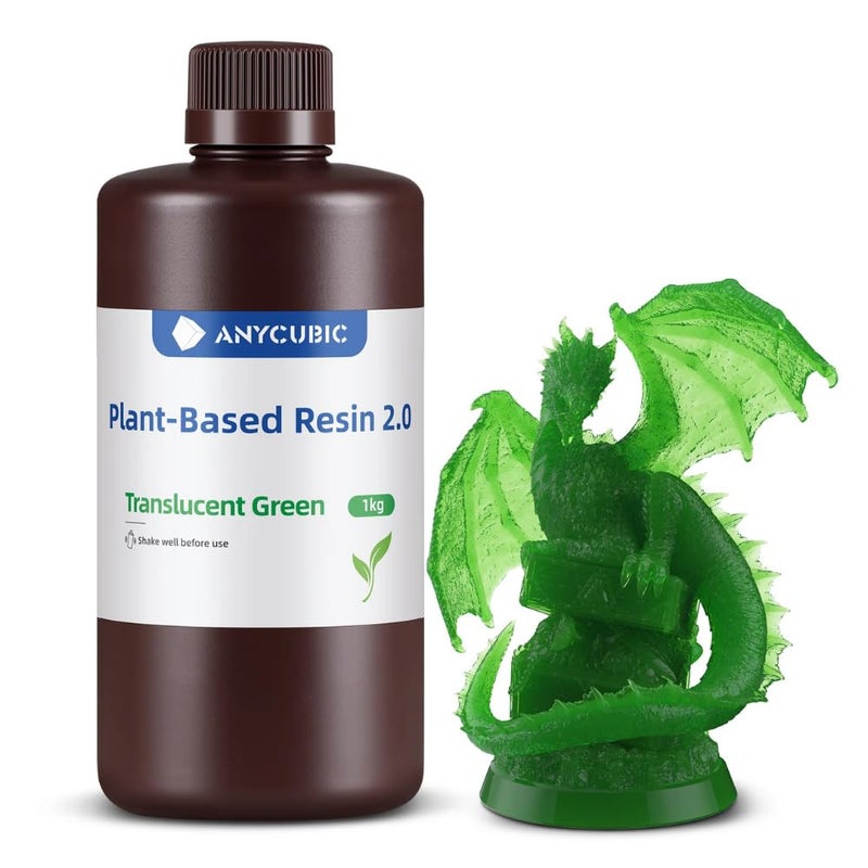 3idea Plant-Based 3D Printer Resin 2.0, 405nm Plant-Based Rapid Resin 2.0, Low Odor, Photopolymer Resin for LCD 3D Printing,1kg Translucent Green - Image 1