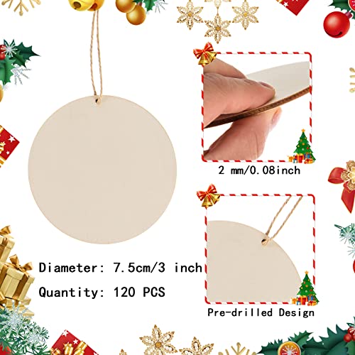 AWIZOM 120 Pcs 3 Inch Unfinished Rounds Wooden Circles with Holes Wooden Tags Round Wood Discs Cutouts for Crafts Natural Blank Wood Circle Ornaments Hanging Tags for DIY Crafts, Painting, Christmas Decor - Image 2