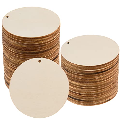 AWIZOM 120 Pcs 3 Inch Unfinished Rounds Wooden Circles with Holes Wooden Tags Round Wood Discs Cutouts for Crafts Natural Blank Wood Circle Ornaments Hanging Tags for DIY Crafts, Painting, Christmas Decor - Image 1