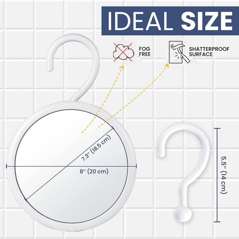 Mirrorvana Fogless Shower Mirror for Shaving with Hook for Hanging, Anti Fog Shatterproof Surface and 360° Swivel - 6.7" - Image 5
