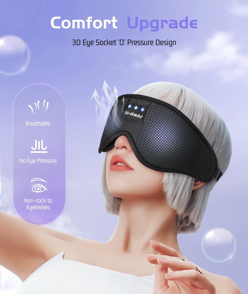 LC-dolida Sleep Mask with Bluetooth Headphones Bluetooth Sleep Mask Sleep Headphones,3D Eye Mask for Sleeping Mask Music Sleeping Headphones for Side Sleepers Meditation Gifts Gadgets for Men Women - Image 3