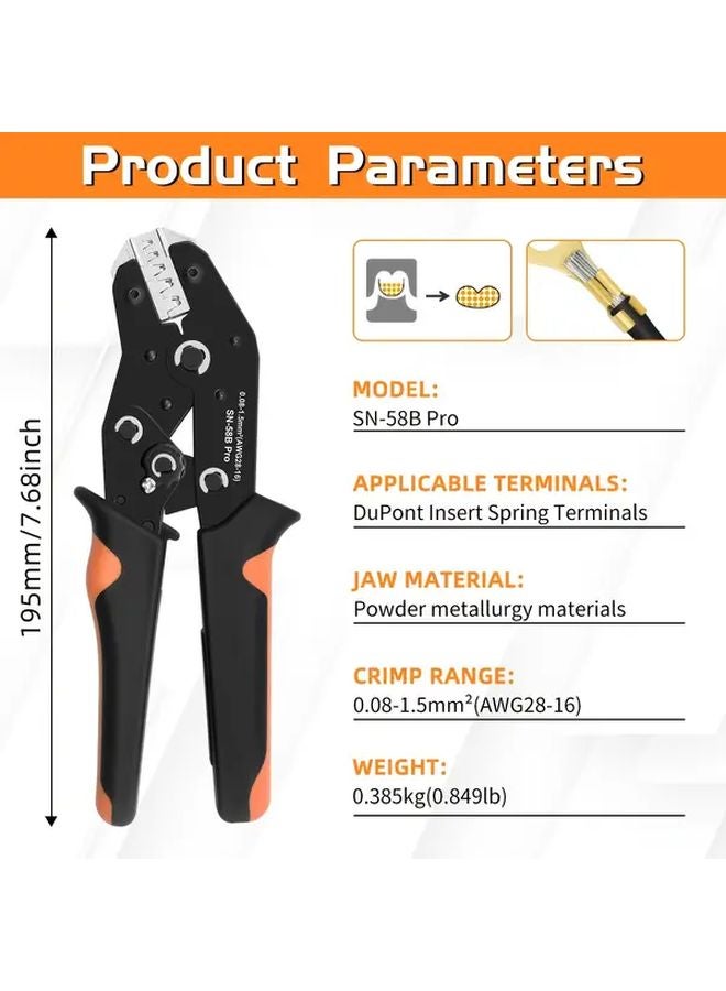 SN 58B Pro Crimping Pliers Ratchet Mechanism Carbon Steel Handle Dupont PH2 0 XH2 54 Wire Terminal Crimper Tool - Image 4