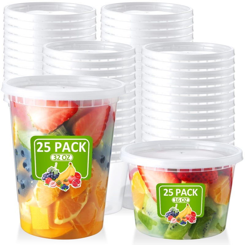 NEEBAKE 50 Set Deli-Containers-with-Lids: [16oz 32oz] Combo Plastic-Food-Storage-Containers-with-Lids, Microwaveable & Freezer Safe To-Go-Containers, Leak-proof Meal-Prep-Containers - Image 1