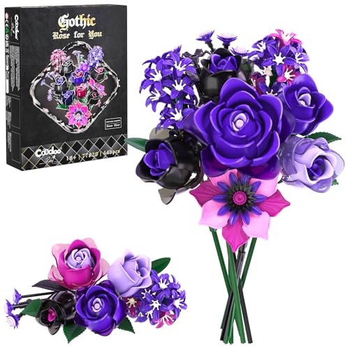 Coodoo Gothic Rose Bouquet Building Set Compatible with Lego Flowers Halloween Botanical Collection for Home Decor Creative Gifts for Valentines DayBirthday - Image 1