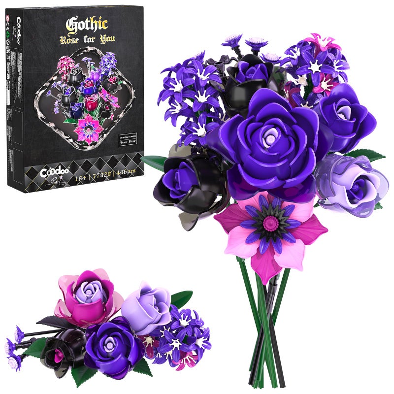 Coodoo Gothic Rose Bouquet Building Set Compatible with Lego Flowers Halloween Botanical Collection for Home Decor Creative Gifts for Valentines DayBirthday - Image 2
