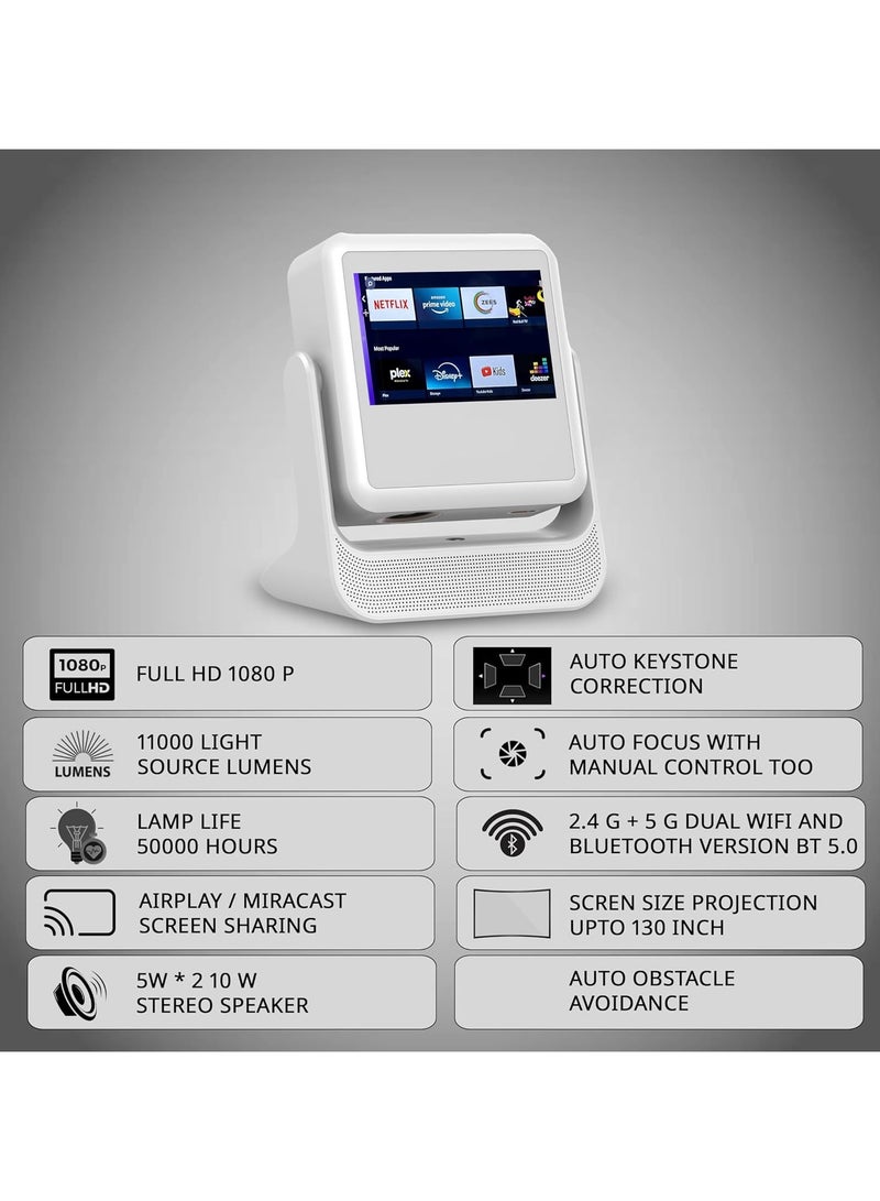 Touch Play Full HD 1080p Smart Projector | World’s First Touchscreen with Auto (Focus+Screen Fit+Obstacle Avoidance) | Official Android | 11000 Lumens | HDMI USB| 10W Speaker Dual WiFi BT5.0  - Image 5