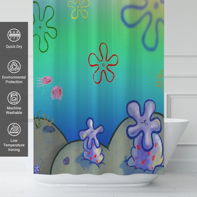 TSLOVER Green Ocean Shower Curtains,Cool Cartoon Anime Shower Curtains for Bathroom Decor,Funny Waterproof Polyester Bathroom Decor for Kids,72x72 Inches - Image 2