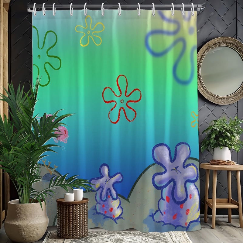 TSLOVER Green Ocean Shower Curtains,Cool Cartoon Anime Shower Curtains for Bathroom Decor,Funny Waterproof Polyester Bathroom Decor for Kids,72x72 Inches - Image 1