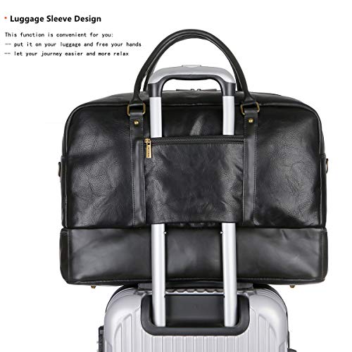 BAOSHA Vegan Leather Large Travel Duffel Tote Bag Carry On Weekender Overnight Bag With Shoe Compartment HB-38 (Black) - Image 2