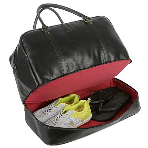 BAOSHA Vegan Leather Large Travel Duffel Tote Bag Carry On Weekender Overnight Bag With Shoe Compartment HB-38 (Black) - Image 4