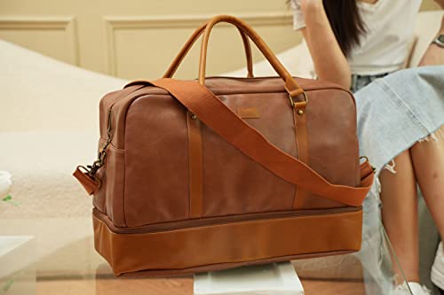 BAOSHA Vegan Leather Large Travel Duffel Tote Bag Carry On Weekender Overnight Bag With Shoe Compartment HB-38 (Black) - Image 5