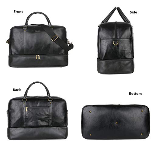 BAOSHA Vegan Leather Large Travel Duffel Tote Bag Carry On Weekender Overnight Bag With Shoe Compartment HB-38 (Black) - Image 3