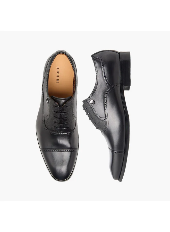 DUCHINI Men's Perforated Derby Shoes with Lace-Up Closure