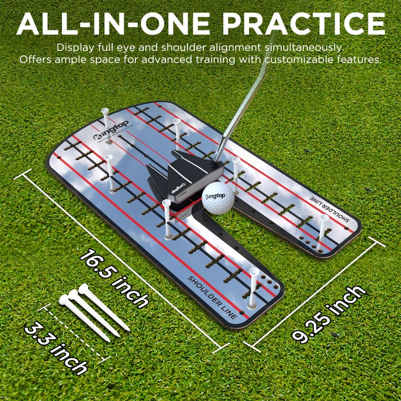 KINGTOP Ultra Golf Putting Mirror - Full Alignment View for Eyes & Shoulders - Ideal for Indoor | Outdoor Practice, with Carry Bag and Golf Tees - Image 2
