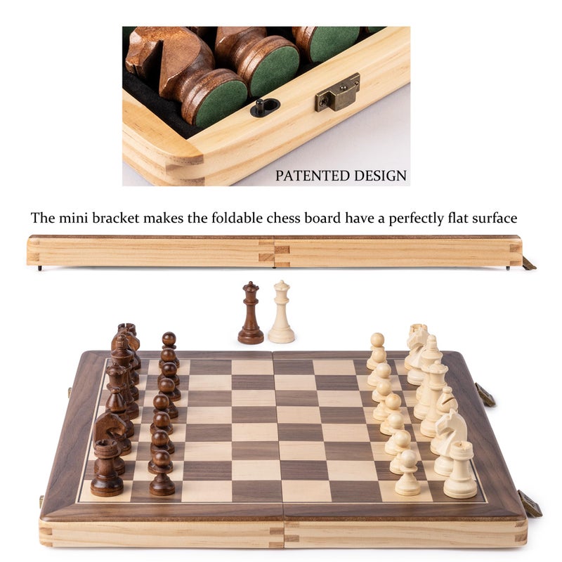 A&A 15" Magnetic Wooden Chess Set/Folding Board / 3" King Height German Knight Staunton Chess Pieces/Mahogany & Maple Inlaid /2 Extra Queen - Image 5