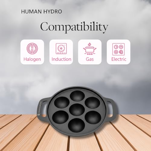 Human Hydro Pre-Seasoned Cast Iron Paniyaram Pan (7-Pit) | Naturally Nonstick, Induction & Gas Compatible | Heavy-Duty Cookware for Paddu, Appam, Kuzhi Paniyaram & More - Image 3