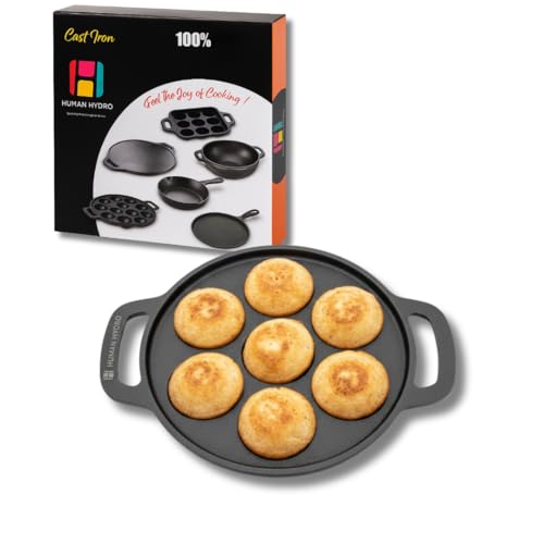 Human Hydro Pre-Seasoned Cast Iron Paniyaram Pan (7-Pit) | Naturally Nonstick, Induction & Gas Compatible | Heavy-Duty Cookware for Paddu, Appam, Kuzhi Paniyaram & More - Image 1
