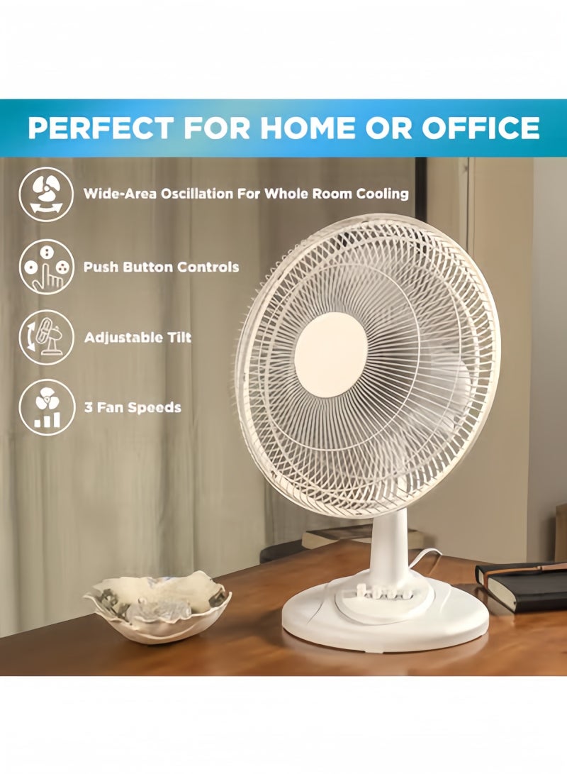 GGEROU Oscillating Table Fan with Adjustable Tilt, Convenient Push Button Controls, Quiet, 16 inch, 3 Speed, Desk Fan, Airflow 15.75 ft/sec, Ideal for Home, Bedroom, Dorm & Office, White - Image 2