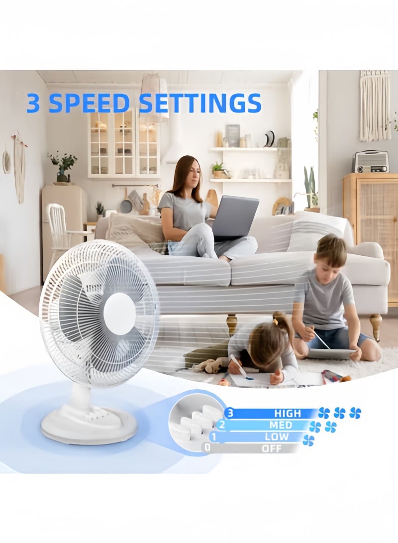GGEROU Oscillating Table Fan with Adjustable Tilt, Convenient Push Button Controls, Quiet, 16 inch, 3 Speed, Desk Fan, Airflow 15.75 ft/sec, Ideal for Home, Bedroom, Dorm & Office, White - Image 3