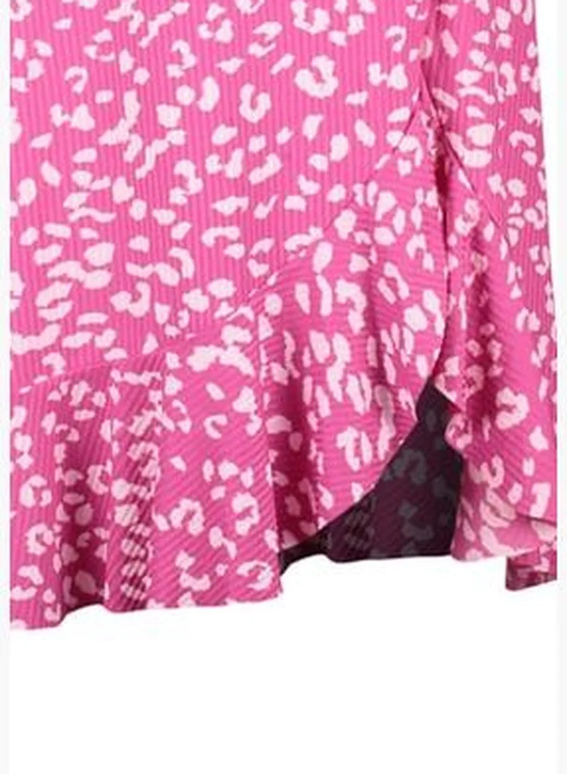 trendyol Fuchsia Printed High-waist Midi, Elastic Knitted Skirt with Ruffles and Ruffle Details TWOSS21ET0029