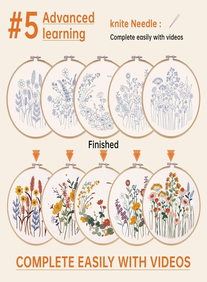CYANFOUR 5 Pack Beginner Embroidery Kit for Adults, Easy to Learn Floral Embroidery Patterns from Video & Instruction, Needlepoint Kits for Adults Include Embroidery Hoop, Colorful Threads, Tools - Image 5