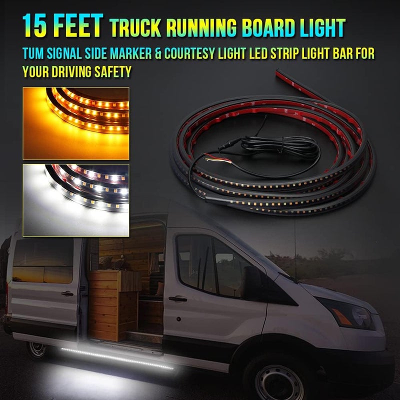 OPL5 15 Feet Running Board Lights with Sequential Amber Side Marker and White Courtesy Lights - Image 5