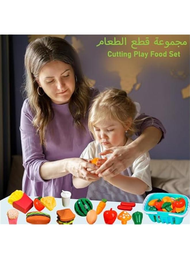 Cutting Play Food Sets Kids Pretend Food Drinks Toys Kitchen Toys Cutting Fruits Vegetables Cake Fake Food Assortment Toy Playset for Toddlers Boys Girls Learning Birthday  Game 68 - Image 2