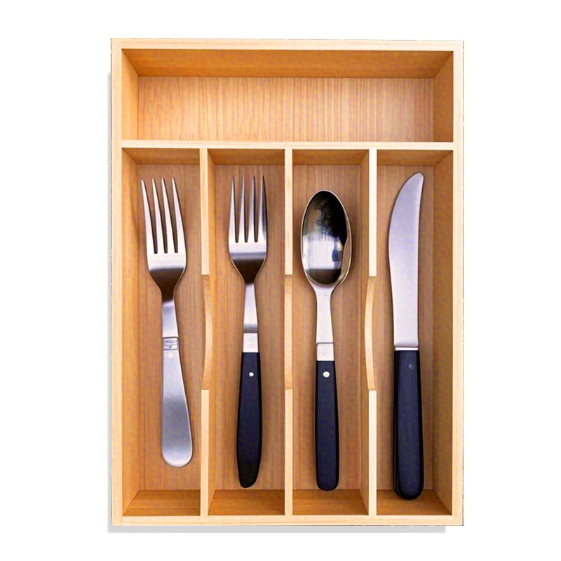 guiogc Bamboo Kitchen Drawer Silverware Organizer, 9 Inch Silverware Utensils Tray Holder for Small Drawer, Cutlery Tray, Wood Caddy for Flatware Cutlery Knives 5-Slots - Image 1