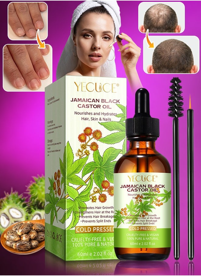 Yecuce 60ml Jamaican Black Castor Oil 100% Pure Cold Pressed Castor Oil for Skin Nails Hair Growth Eyebrows and Eyelashes Eyelash and Eyebrow Growth Serum Prevent Hair Eyebrow and Eyelashes Loss  - Image 1