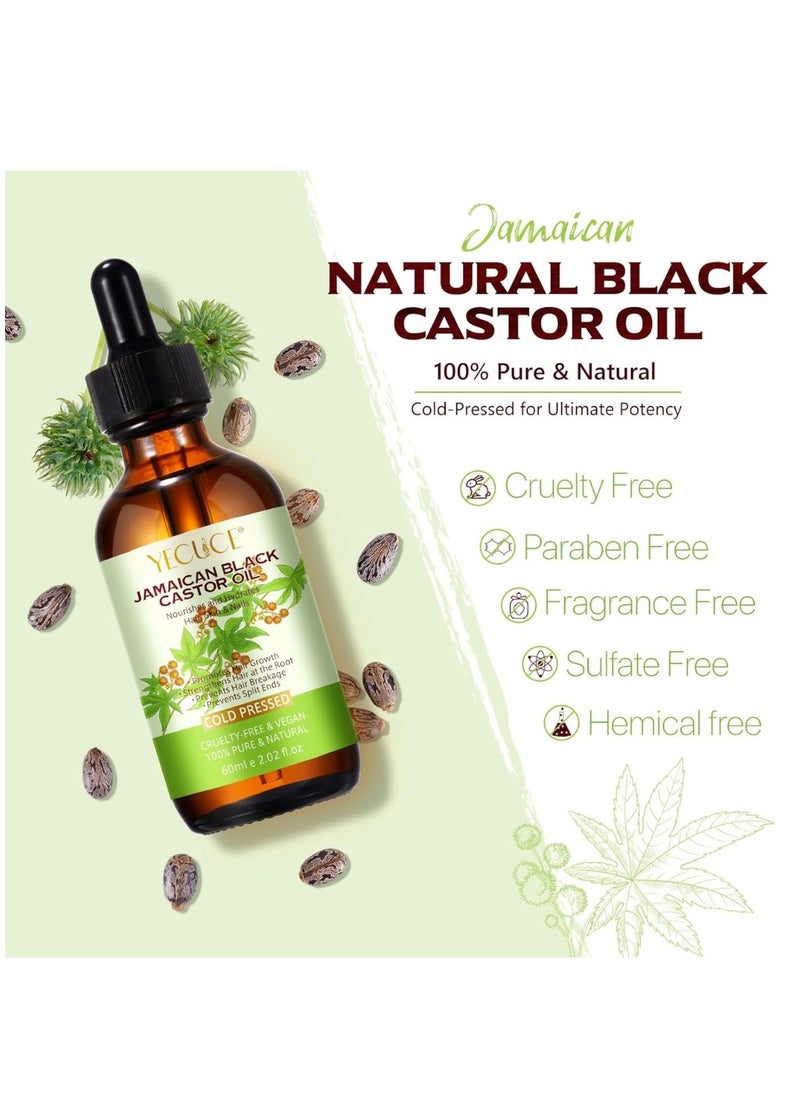 Yecuce 60ml Jamaican Black Castor Oil 100% Pure Cold Pressed Castor Oil for Skin Nails Hair Growth Eyebrows and Eyelashes Eyelash and Eyebrow Growth Serum Prevent Hair Eyebrow and Eyelashes Loss  - Image 4