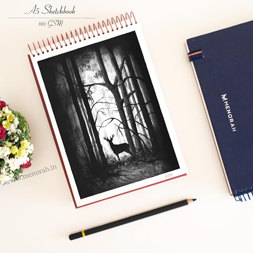 MENORAH Paper - A5 - Artist Sketchbook - 180 Gsm- Spiral Bound, Sketch Book - 100 Pages/50 Sheets (Size 14.8 Cm X 21.0 Cm) - Solid Metal Spiral - Drawing Book - Landscape(Blue), Oil Paint - Image 4