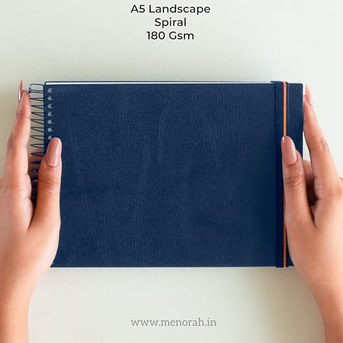 MENORAH Paper - A5 - Artist Sketchbook - 180 Gsm- Spiral Bound, Sketch Book - 100 Pages/50 Sheets (Size 14.8 Cm X 21.0 Cm) - Solid Metal Spiral - Drawing Book - Landscape(Blue), Oil Paint - Image 2