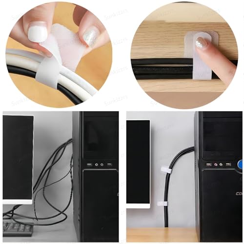 Sunkizzrs® Reusable Cable Ties 50-Pcs —Nylon Cable Holder Straps—Multipurpose Adjustable Cable Management Tie/Self-Adhesive Hook and Loop Wire Organiser Straps/Cord Routing Tie/Wire Management(White) - Image 5