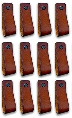 Brute Strength Leather Drawer Pulls Cognac 24 pcs 612 x 1 Leather Handle Dresser Pulls Cabinet Knobs - Image 1