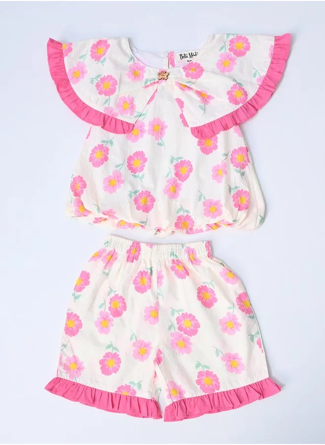 بيلا مودا Bella Moda Printed Ruffled Detail Sleeveless Top and Shorts Set
