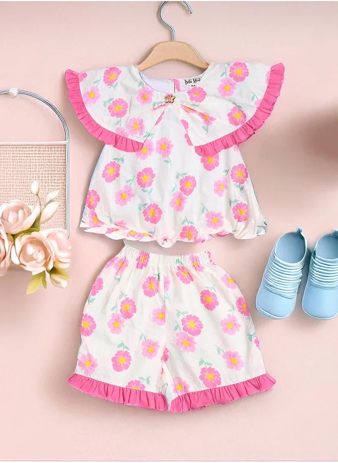 بيلا مودا Bella Moda Printed Ruffled Detail Sleeveless Top and Shorts Set