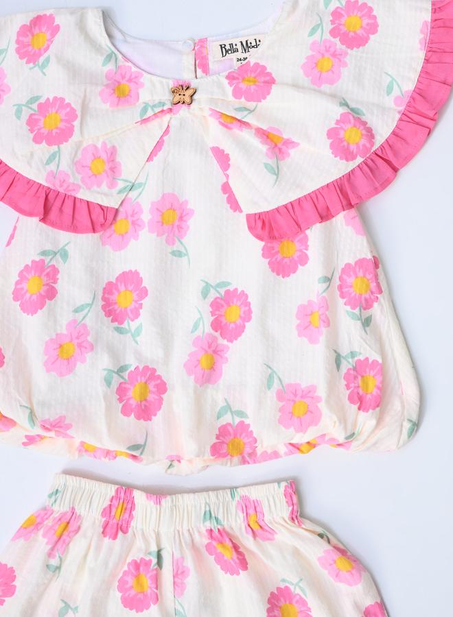 بيلا مودا طقم بلوزة بدون أكمام وشورت بطبعات وتفاصيل مكشكشة من بيلا مودا - Image 4