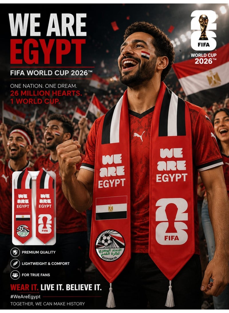 Egypt World Cup 2026 Fans Scarf –  We Are Egypt A luxurious red design featuring the Egyptian flag and the Egyptian Football Association logo – for a stylish look and national support at matches and football events - Image 2