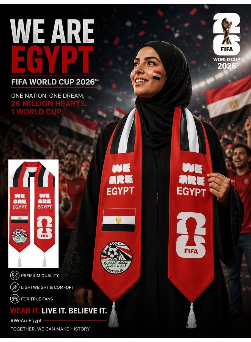 Egypt World Cup 2026 Fans Scarf –  We Are Egypt A luxurious red design featuring the Egyptian flag and the Egyptian Football Association logo – for a stylish look and national support at matches and football events - Image 3