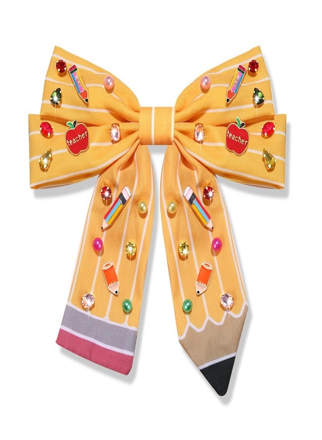 NVENF Pencil Hair Bows for Women Back To School Hair Bow Clips Teacher Hair Accessories Pencil Hair Clips Cheer Bows Large Hair Bows School Accessories Teacher Appreciation Gifts (Pattern Q) - Image 1