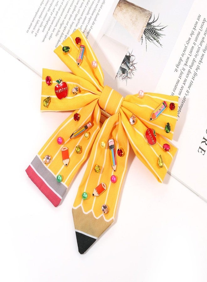 NVENF Pencil Hair Bows for Women Back To School Hair Bow Clips Teacher Hair Accessories Pencil Hair Clips Cheer Bows Large Hair Bows School Accessories Teacher Appreciation Gifts (Pattern Q) - Image 3
