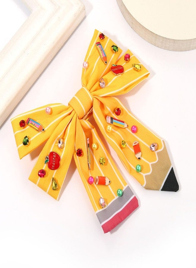 NVENF Pencil Hair Bows for Women Back To School Hair Bow Clips Teacher Hair Accessories Pencil Hair Clips Cheer Bows Large Hair Bows School Accessories Teacher Appreciation Gifts (Pattern Q) - Image 2