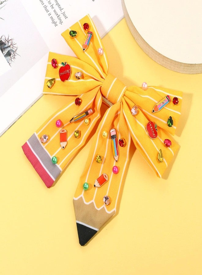NVENF Pencil Hair Bows for Women Back To School Hair Bow Clips Teacher Hair Accessories Pencil Hair Clips Cheer Bows Large Hair Bows School Accessories Teacher Appreciation Gifts (Pattern Q) - Image 4