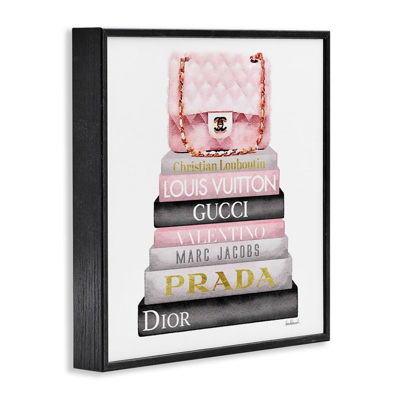 Stupell Industries Watercolor High Fashion Bookstack Padded Pink Bag Framed Giclee Art Design By Artist Amanda Greenwood - Image 3