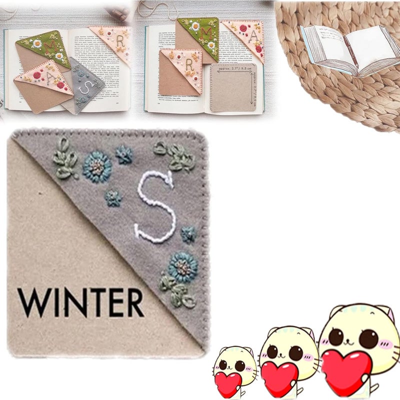 woobles Personalized Hand Embroidered Corner Bookmark,Handmade Custom Letter Bookmark,Felt Triangle Bookmark,Hands Bookmark,Hand Stitched Felt Corner Letter Bookmark (Winter,L) Winter Large - Image 1